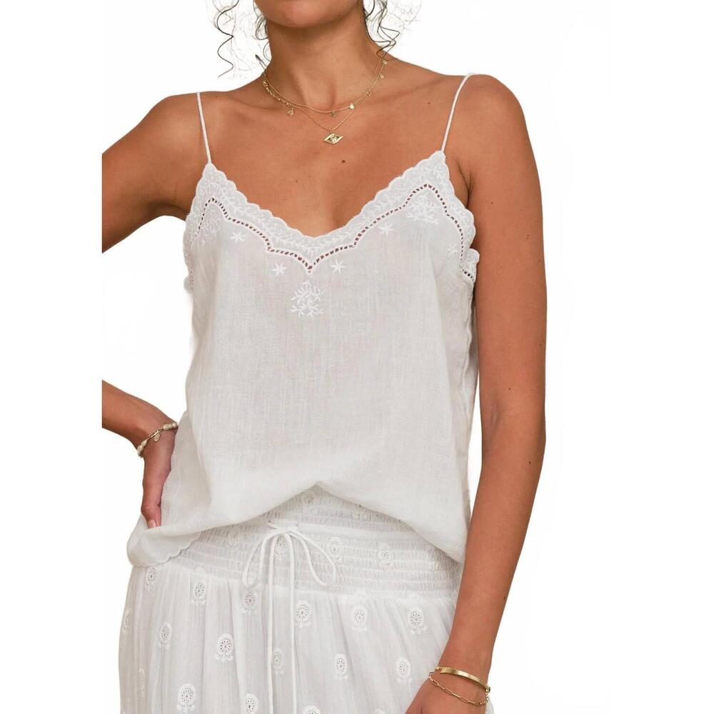 Delicate White Lace-Trim Camisole with Embroidered Detail